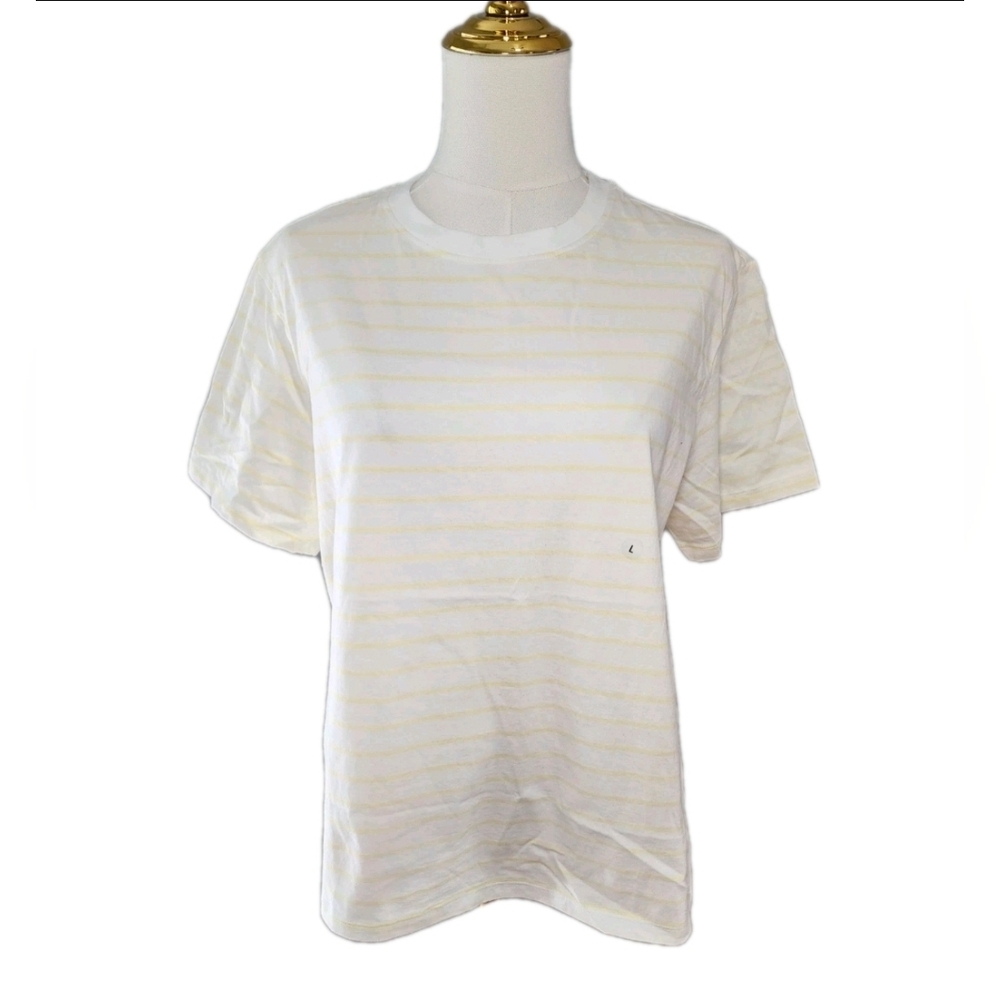 American Eagle Women's Classic T-Shirt 100% Cotton Yellow Stripes Tee Size L